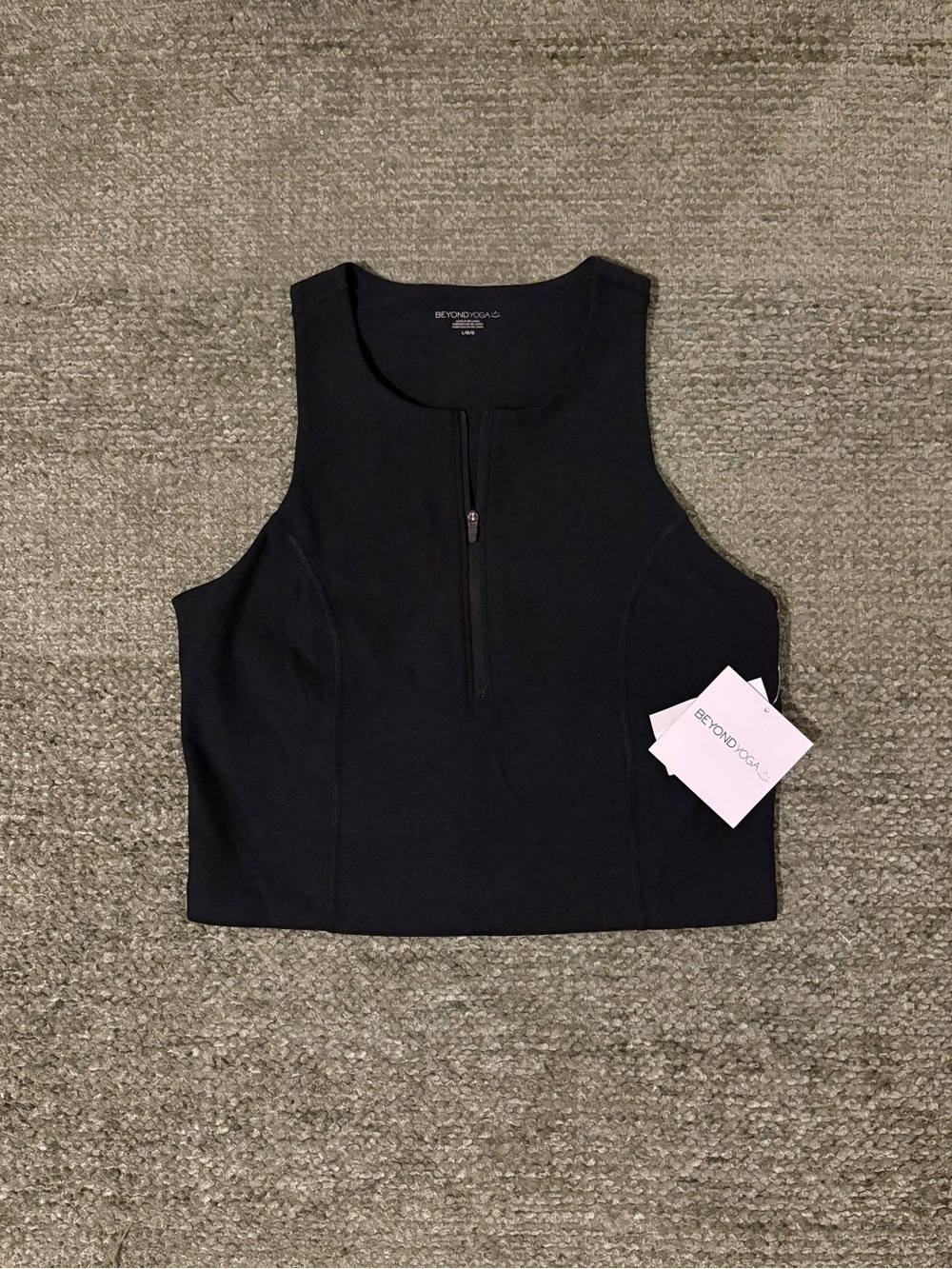 Beyond Yoga Spacedye Move Up Half Zip Cropped Tank Top in Black